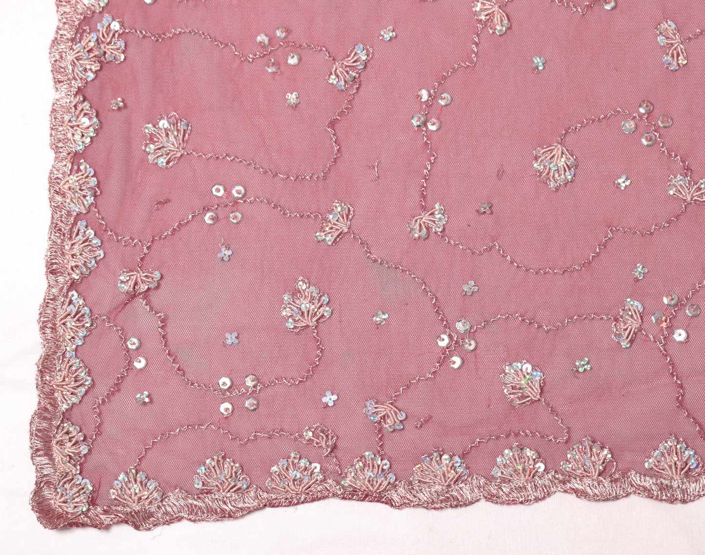 Sushila Vintage Berry HEAVY Scrap Dupatta Zardozi Work Cutwork Net Long Stole