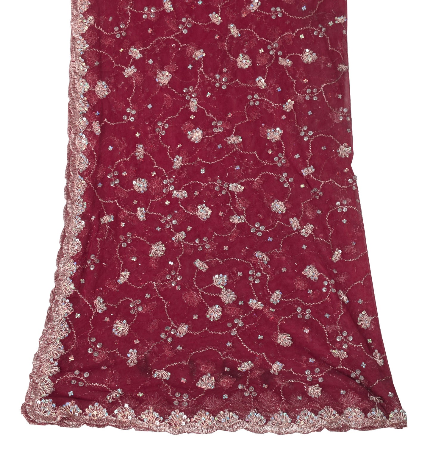 Sushila Vintage Berry HEAVY Scrap Dupatta Zardozi Work Cutwork Net Long Stole