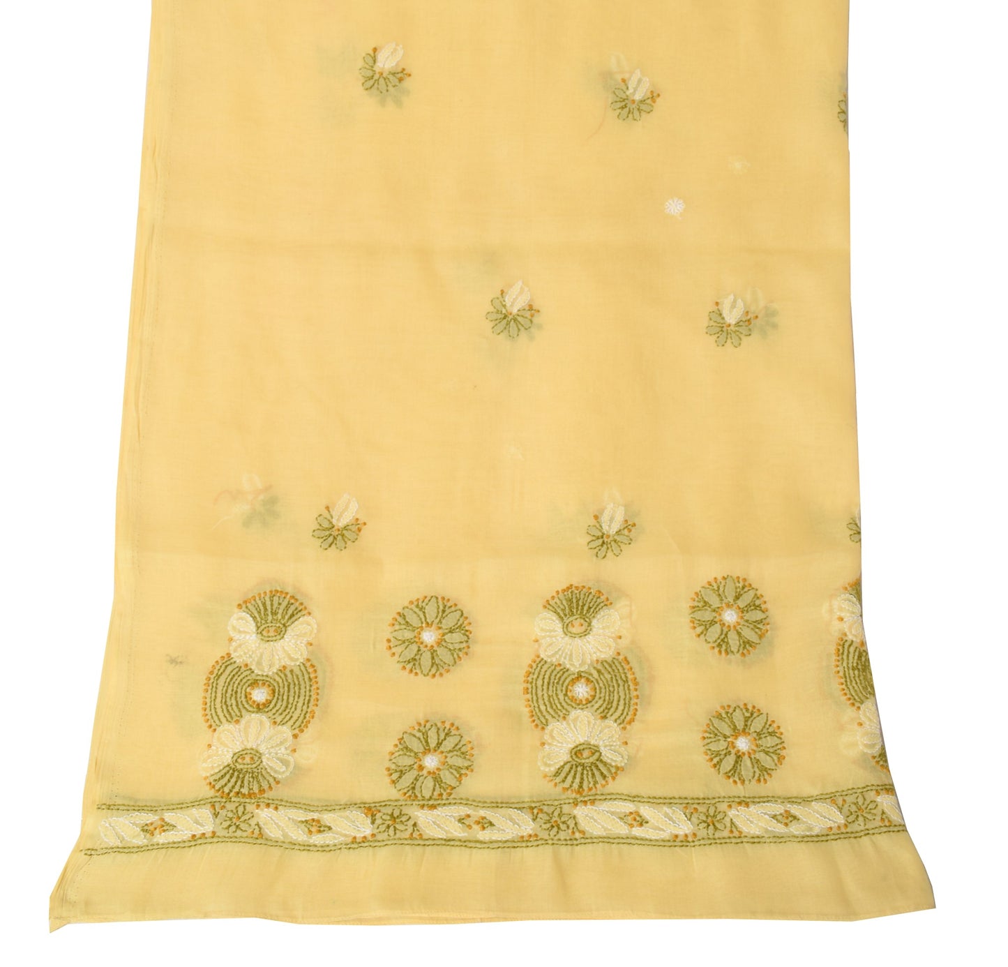 Sushila Vintage  Lucknow Chikankari Scrap Dupatta Art Cotton Yellow Long Stole