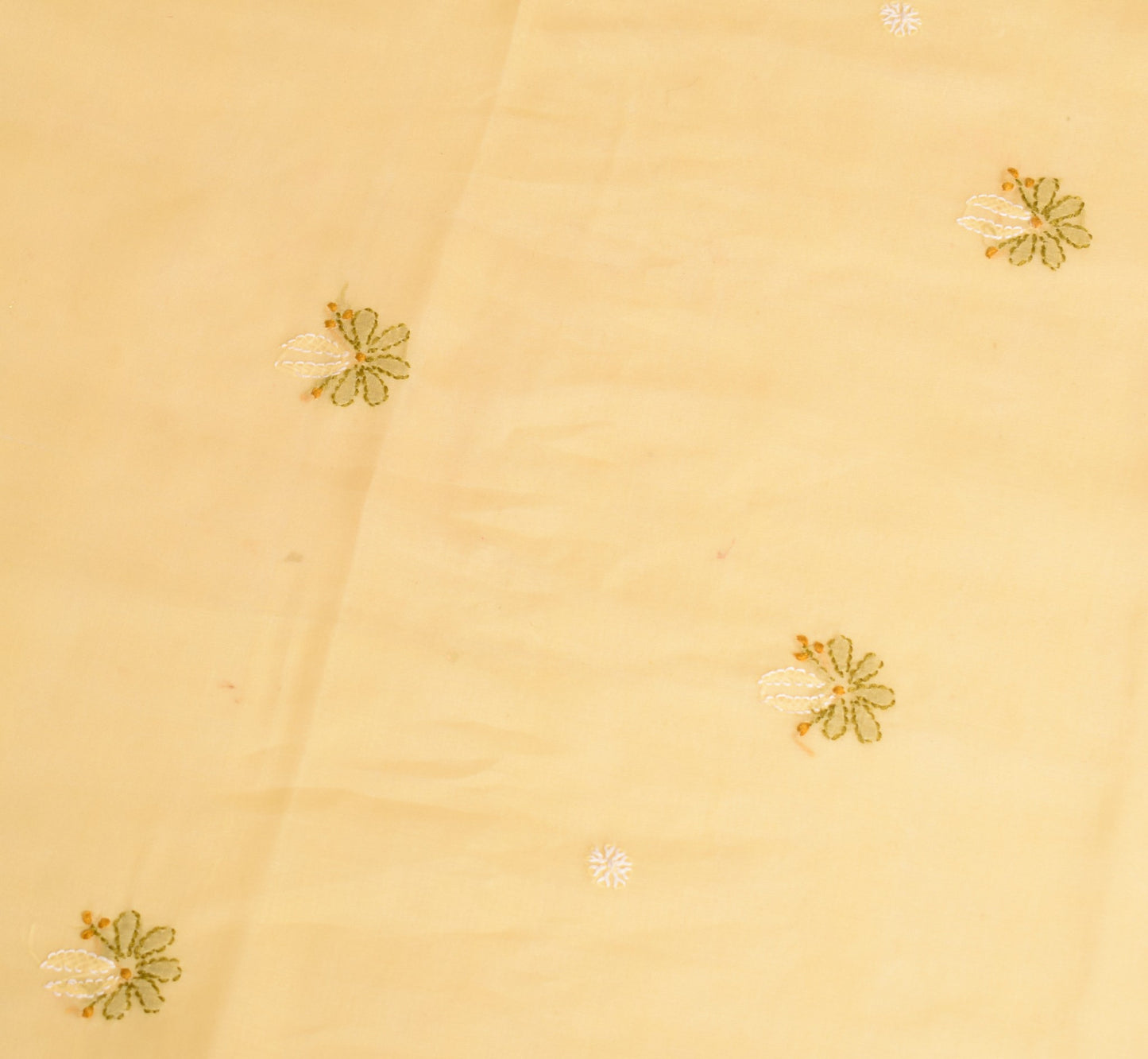 Sushila Vintage  Lucknow Chikankari Scrap Dupatta Art Cotton Yellow Long Stole