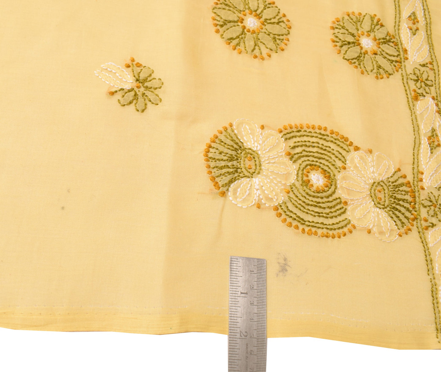 Sushila Vintage  Lucknow Chikankari Scrap Dupatta Art Cotton Yellow Long Stole