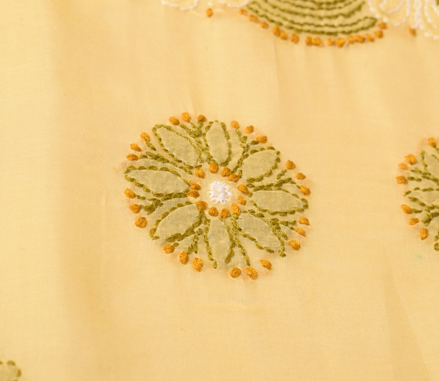 Sushila Vintage  Lucknow Chikankari Scrap Dupatta Art Cotton Yellow Long Stole