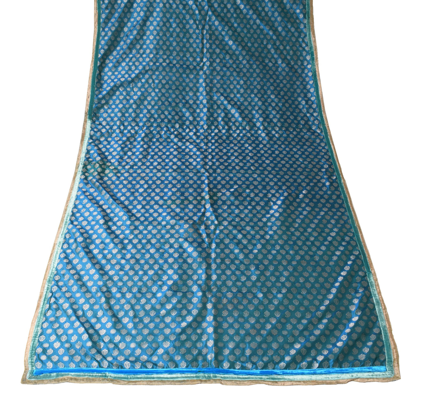 Sushila Vintage Banarasi Brocade Scrap Dupatta Pure Silk Teal Blue Long Stole