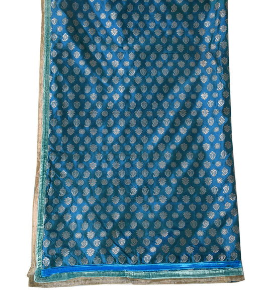 Sushila Vintage Banarasi Brocade Scrap Dupatta Pure Silk Teal Blue Long Stole