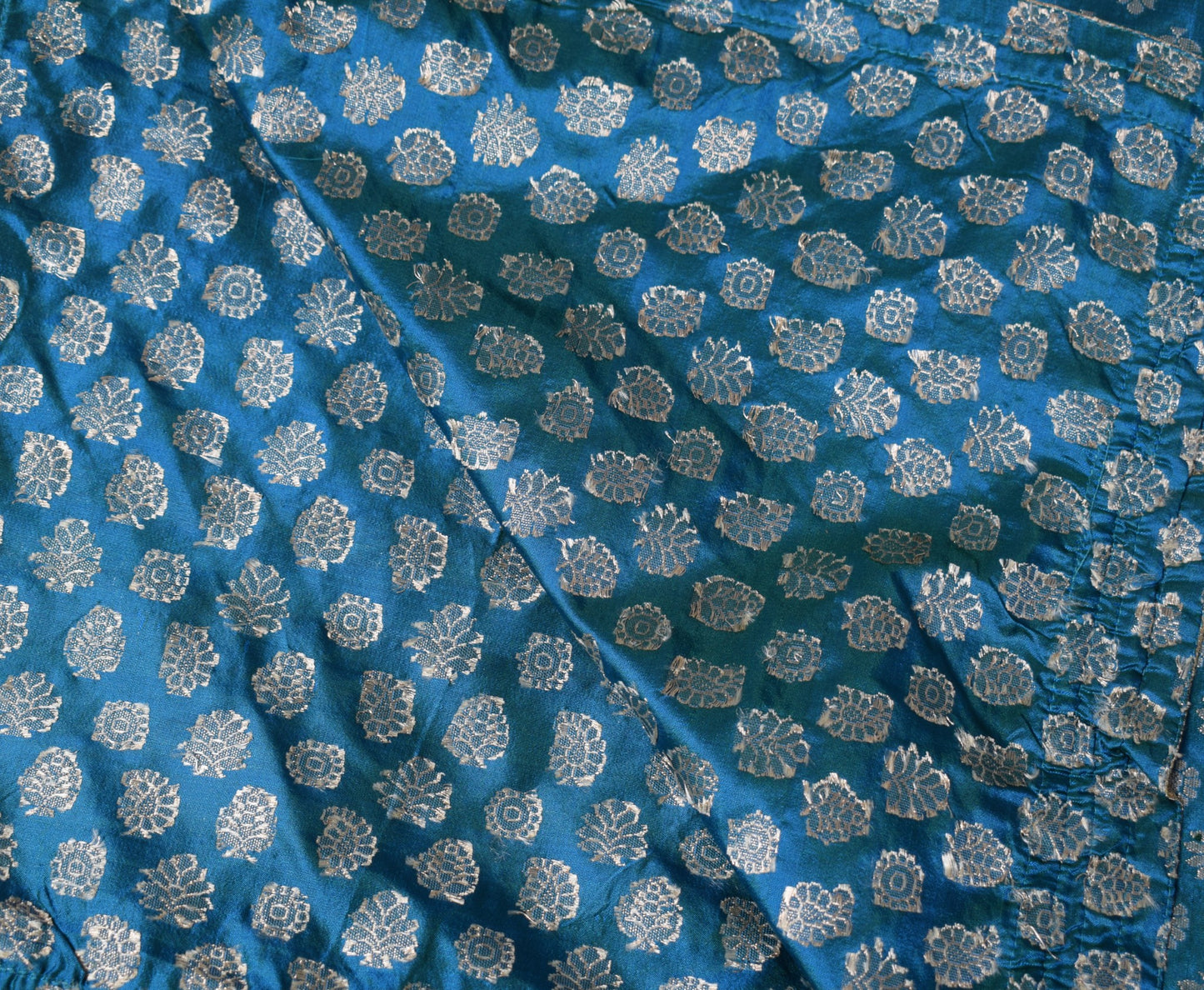 Sushila Vintage Banarasi Brocade Scrap Dupatta Pure Silk Teal Blue Long Stole