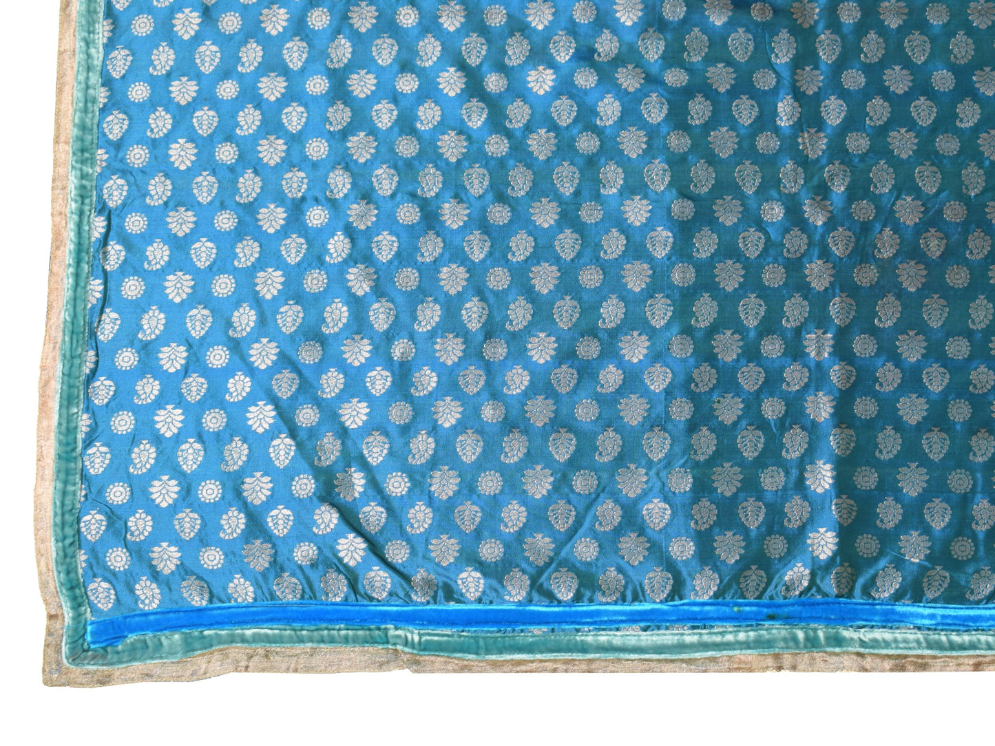 Sushila Vintage Banarasi Brocade Scrap Dupatta Pure Silk Teal Blue Long Stole