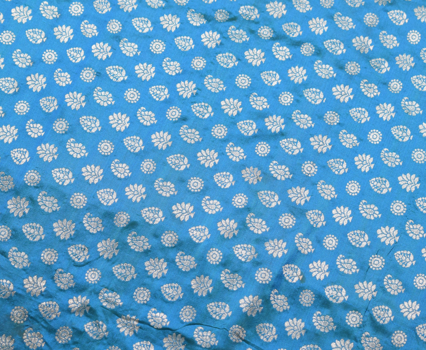 Sushila Vintage Banarasi Brocade Scrap Dupatta Pure Silk Teal Blue Long Stole