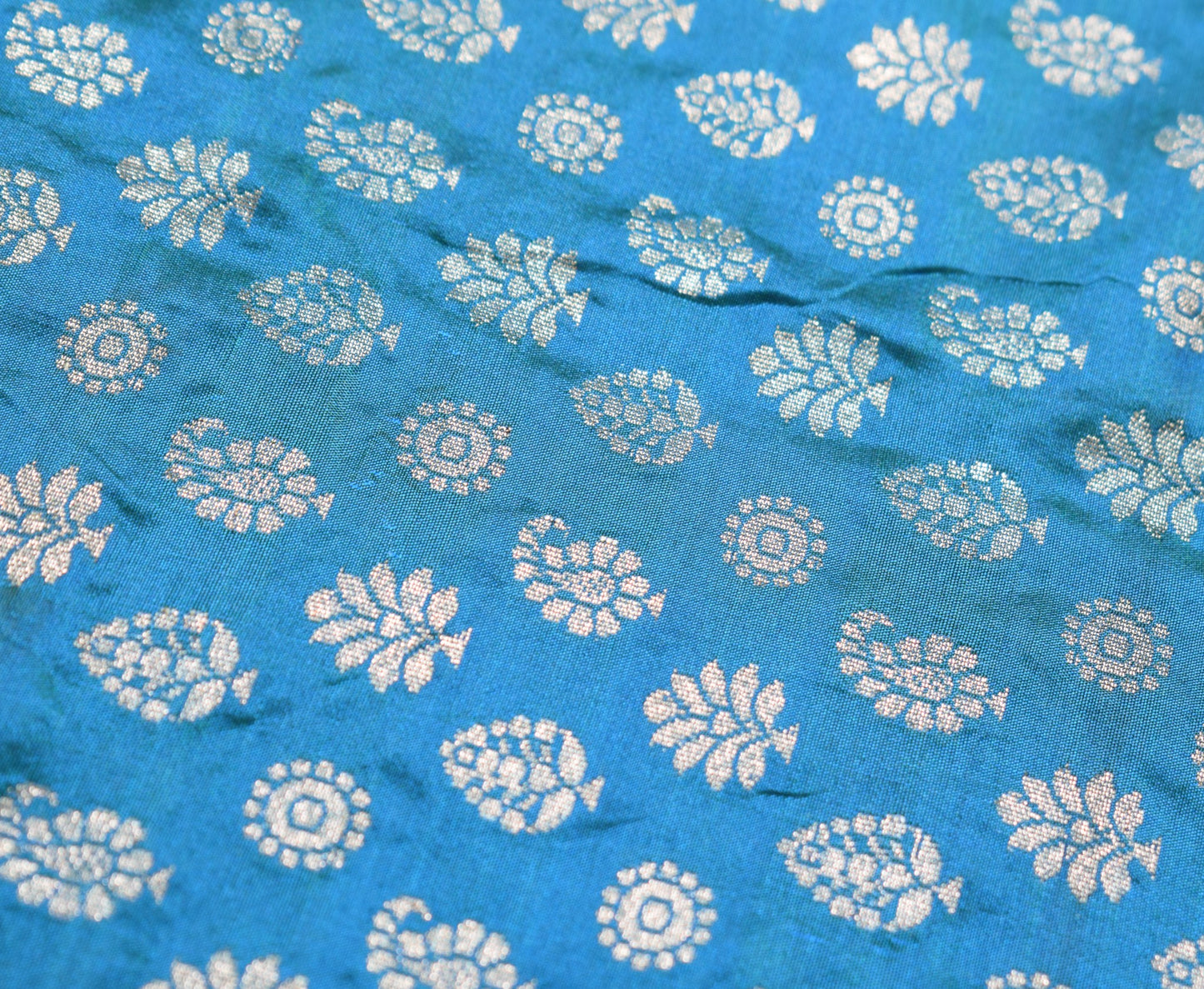 Sushila Vintage Banarasi Brocade Scrap Dupatta Pure Silk Teal Blue Long Stole