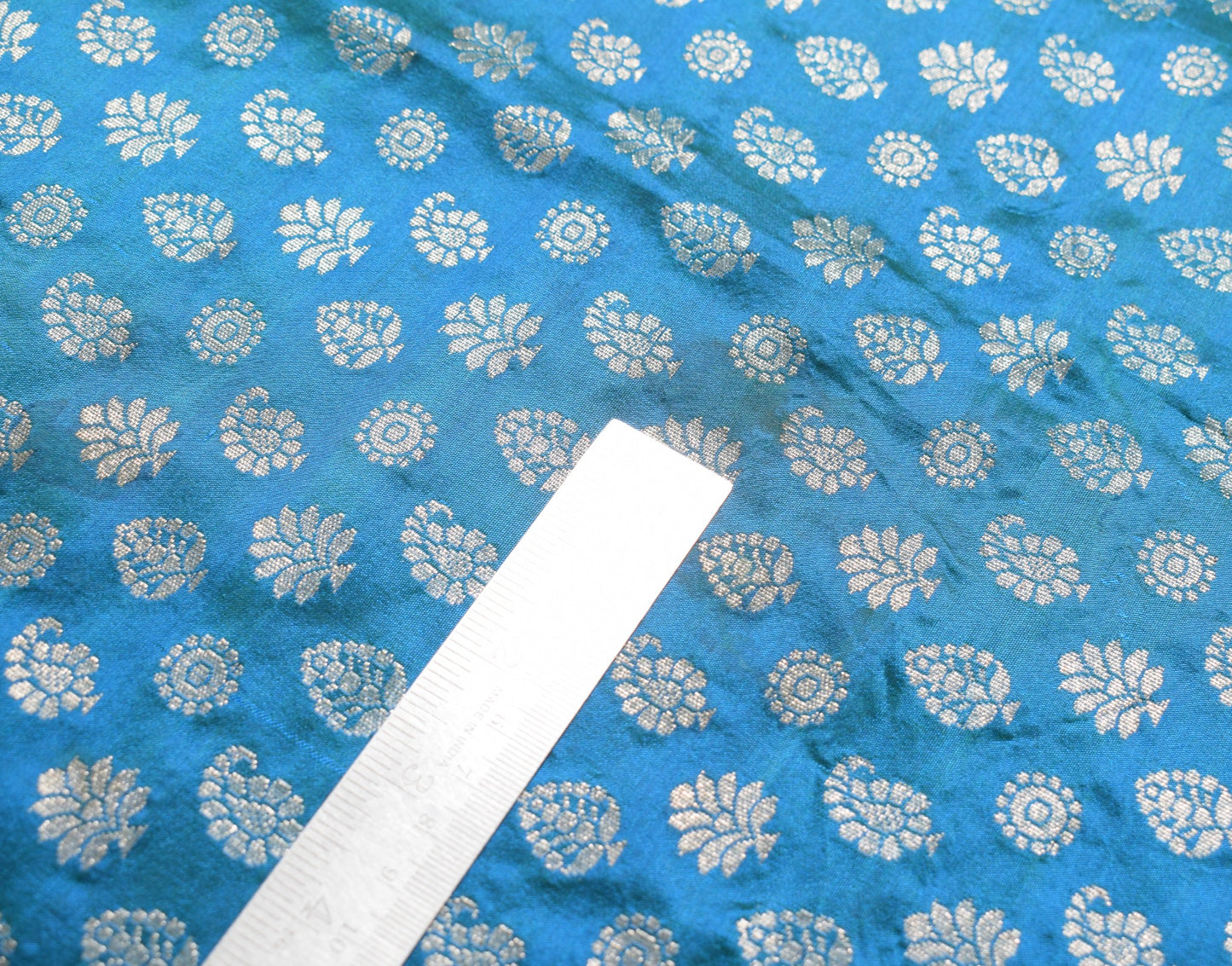 Sushila Vintage Banarasi Brocade Scrap Dupatta Pure Silk Teal Blue Long Stole