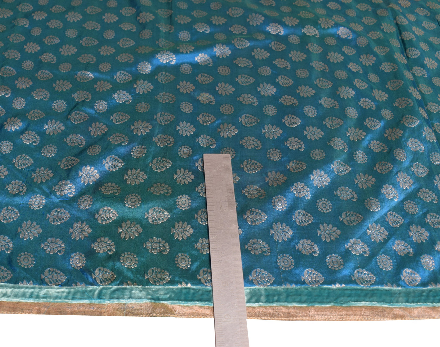 Sushila Vintage Banarasi Brocade Scrap Dupatta Pure Silk Teal Blue Long Stole