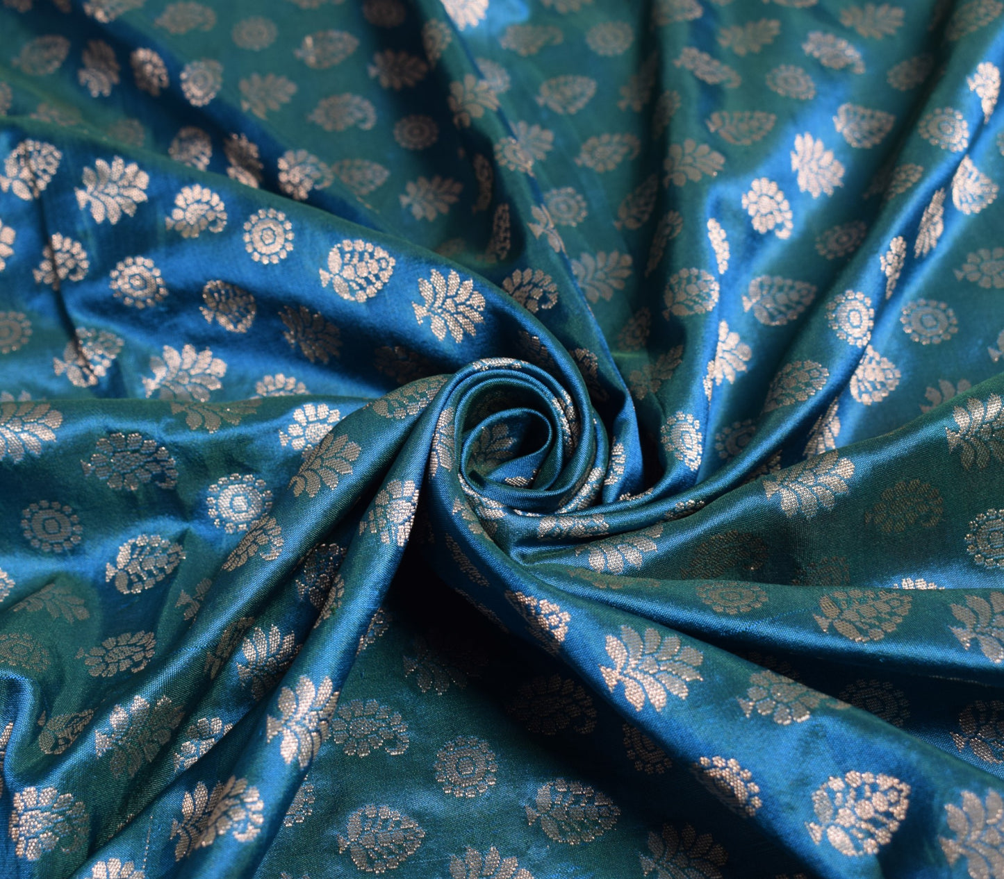 Sushila Vintage Banarasi Brocade Scrap Dupatta Pure Silk Teal Blue Long Stole