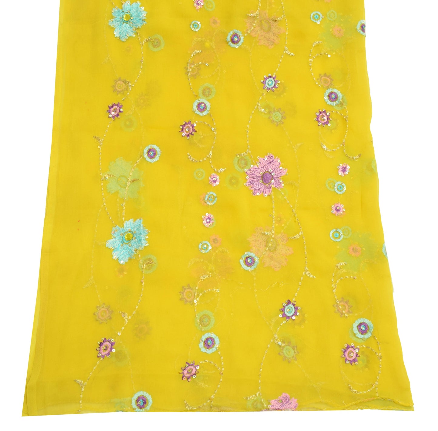 Sushila Vintage Green Embroidered Scrap Dupatta Pure Georgette Floral Long Stole