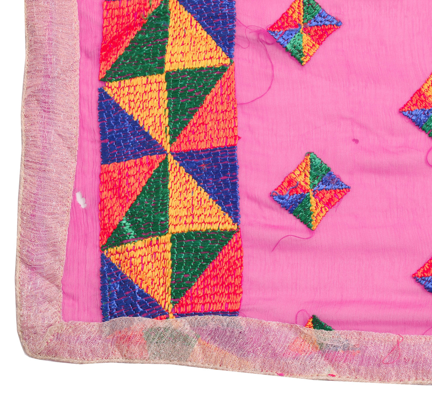 Sushila Vintage Phulkari Scrap Dupatta Art Chiffon Fuchsia Pink Long Stole Veil