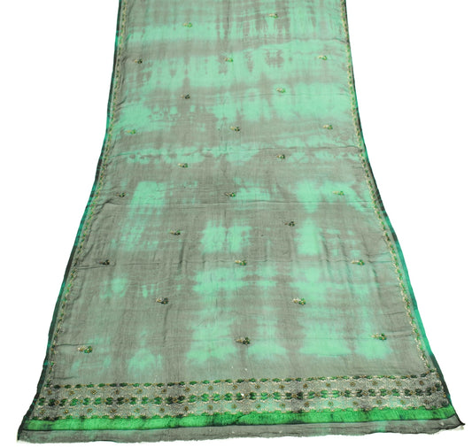 Sushila Vintage Black Green Scrap Dupatta Pure Chiffon Tie-Dye Floral Long Stole
