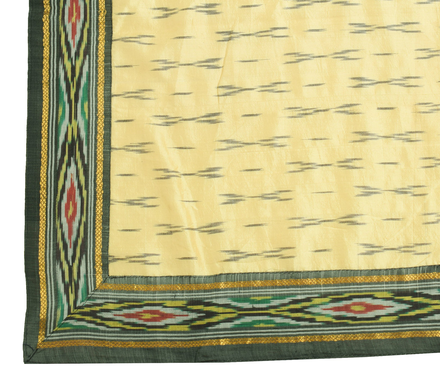 Sushila Vintage Cream Ikat Scrap Dupatta Pure Silk Hand Woven Remnant Long Stole