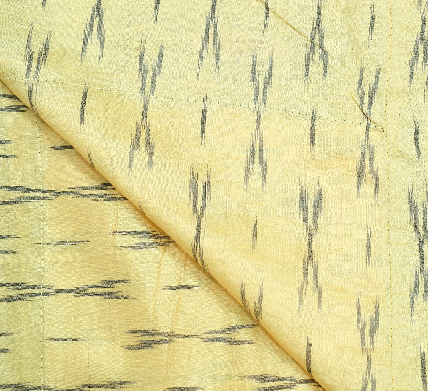 Sushila Vintage Cream Ikat Scrap Dupatta Pure Silk Hand Woven Remnant Long Stole