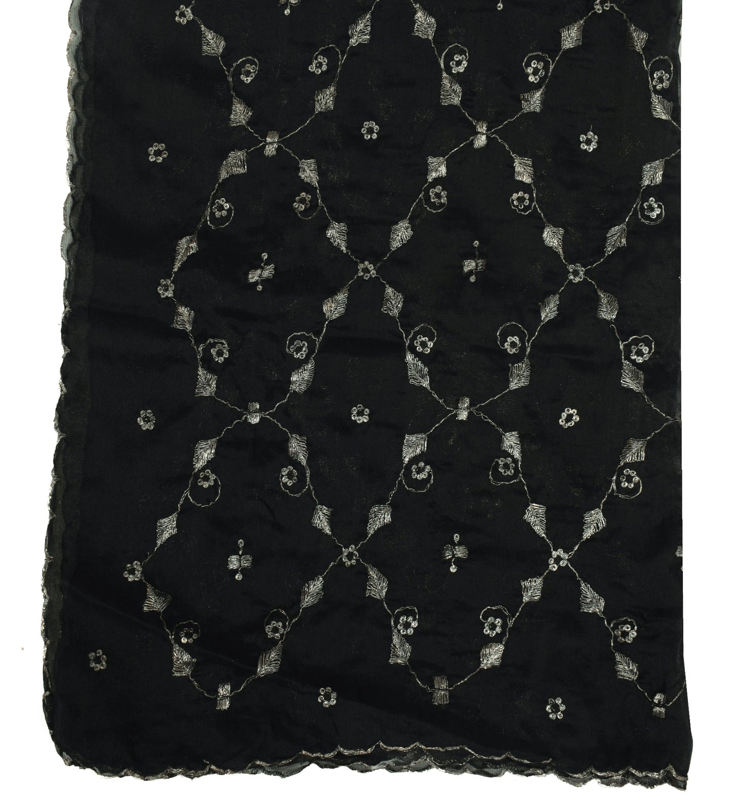 Sushila Vintage Art Silk Scrap Dupatta Zari Embroidered Black Floral Long Stole