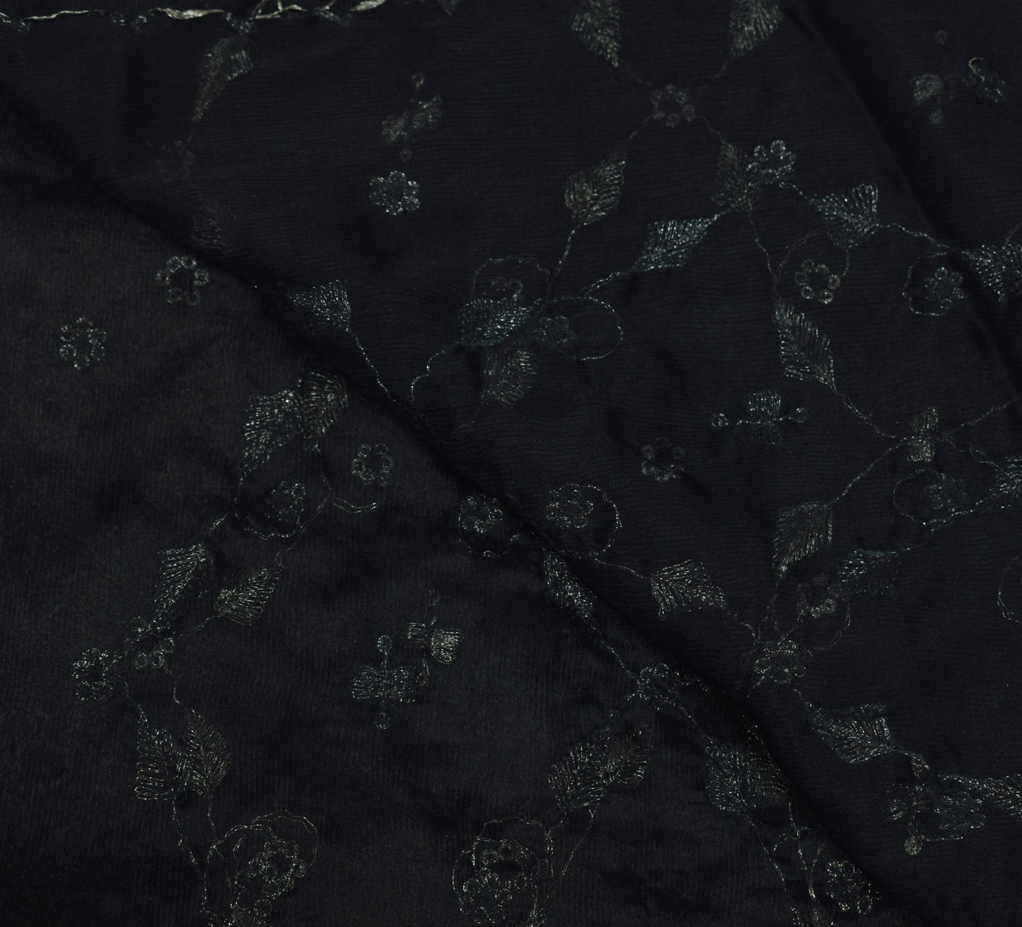 Sushila Vintage Art Silk Scrap Dupatta Zari Embroidered Black Floral Long Stole
