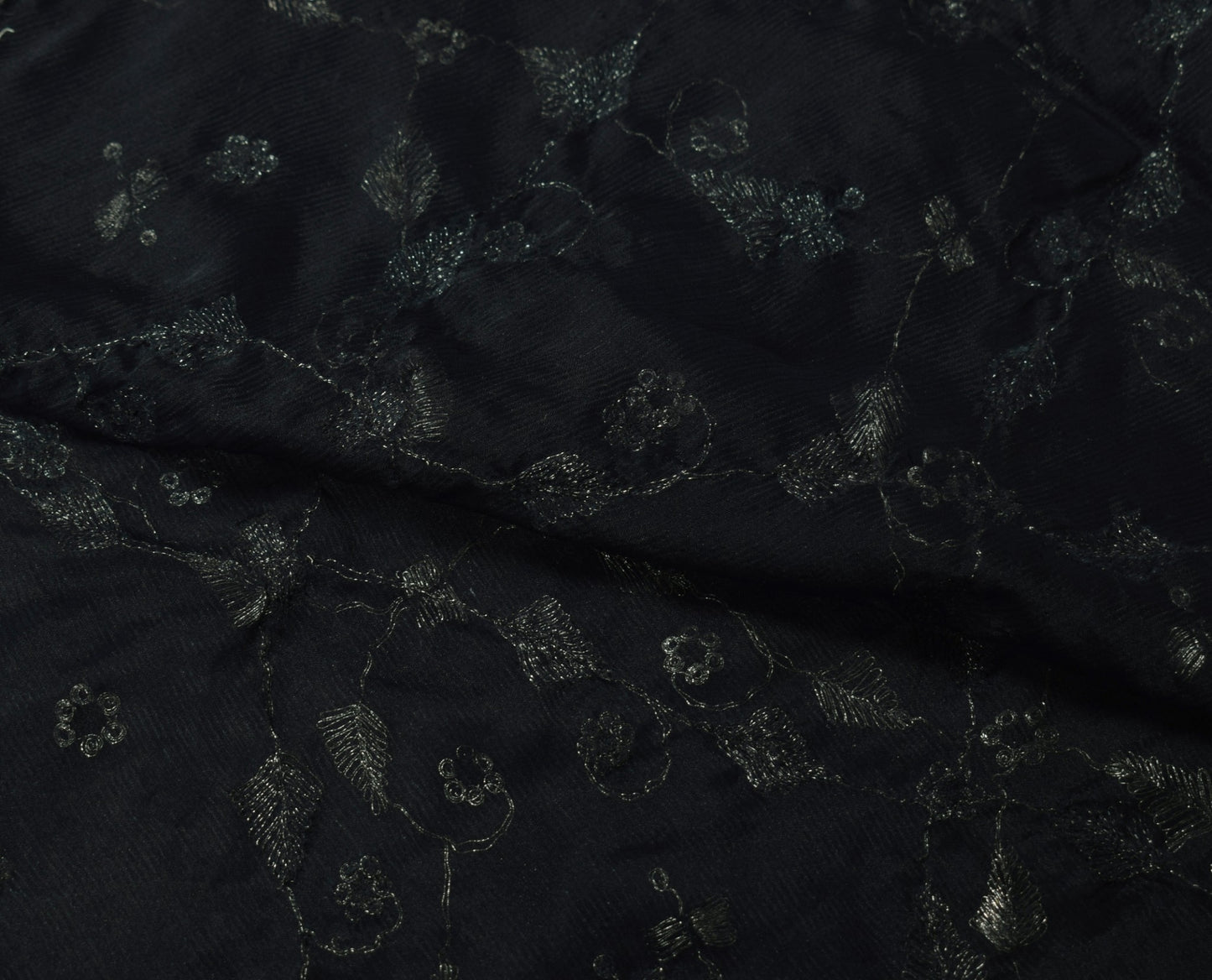 Sushila Vintage Art Silk Scrap Dupatta Zari Embroidered Black Floral Long Stole