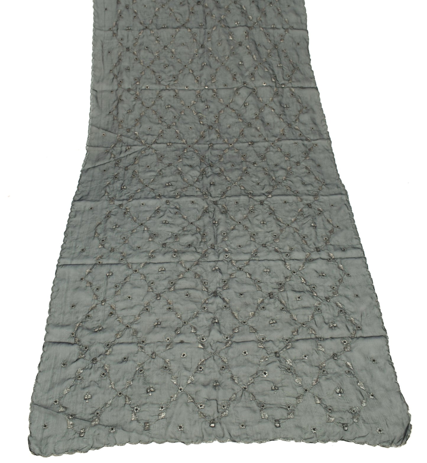Sushila Vintage Art Silk Scrap Dupatta Zari Embroidered Black Floral Long Stole