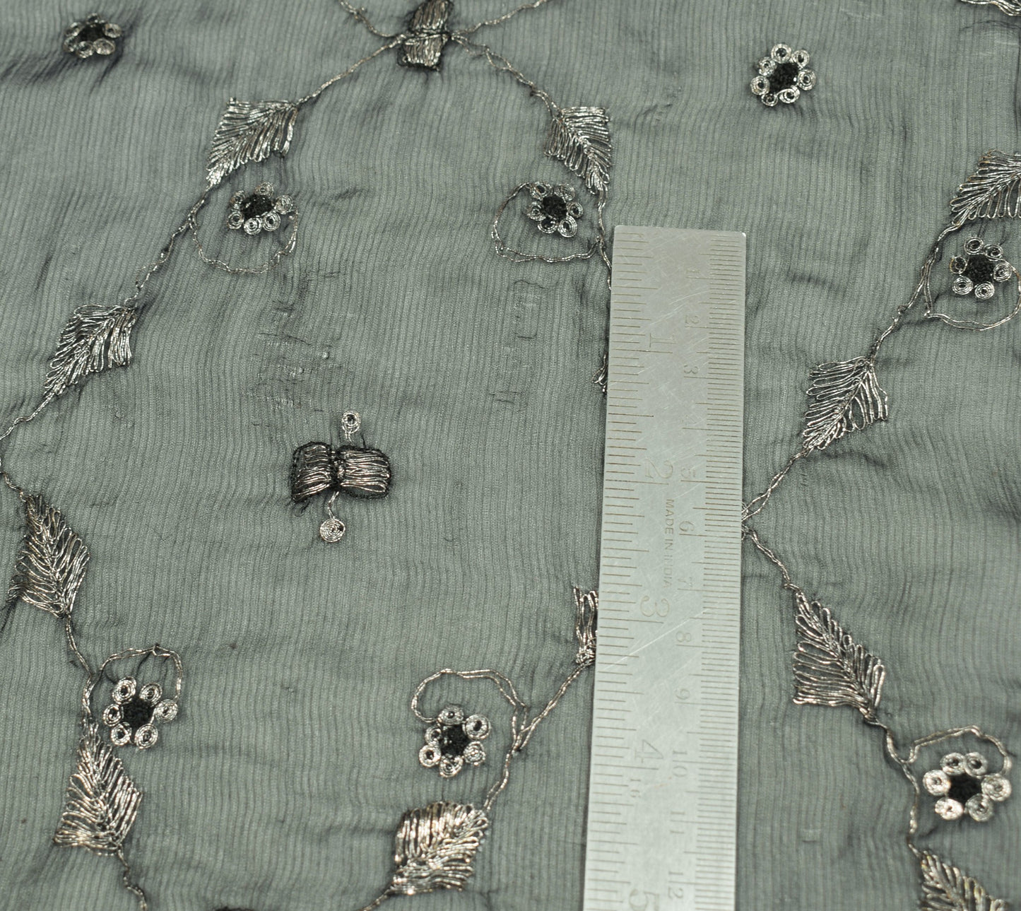 Sushila Vintage Art Silk Scrap Dupatta Zari Embroidered Black Floral Long Stole