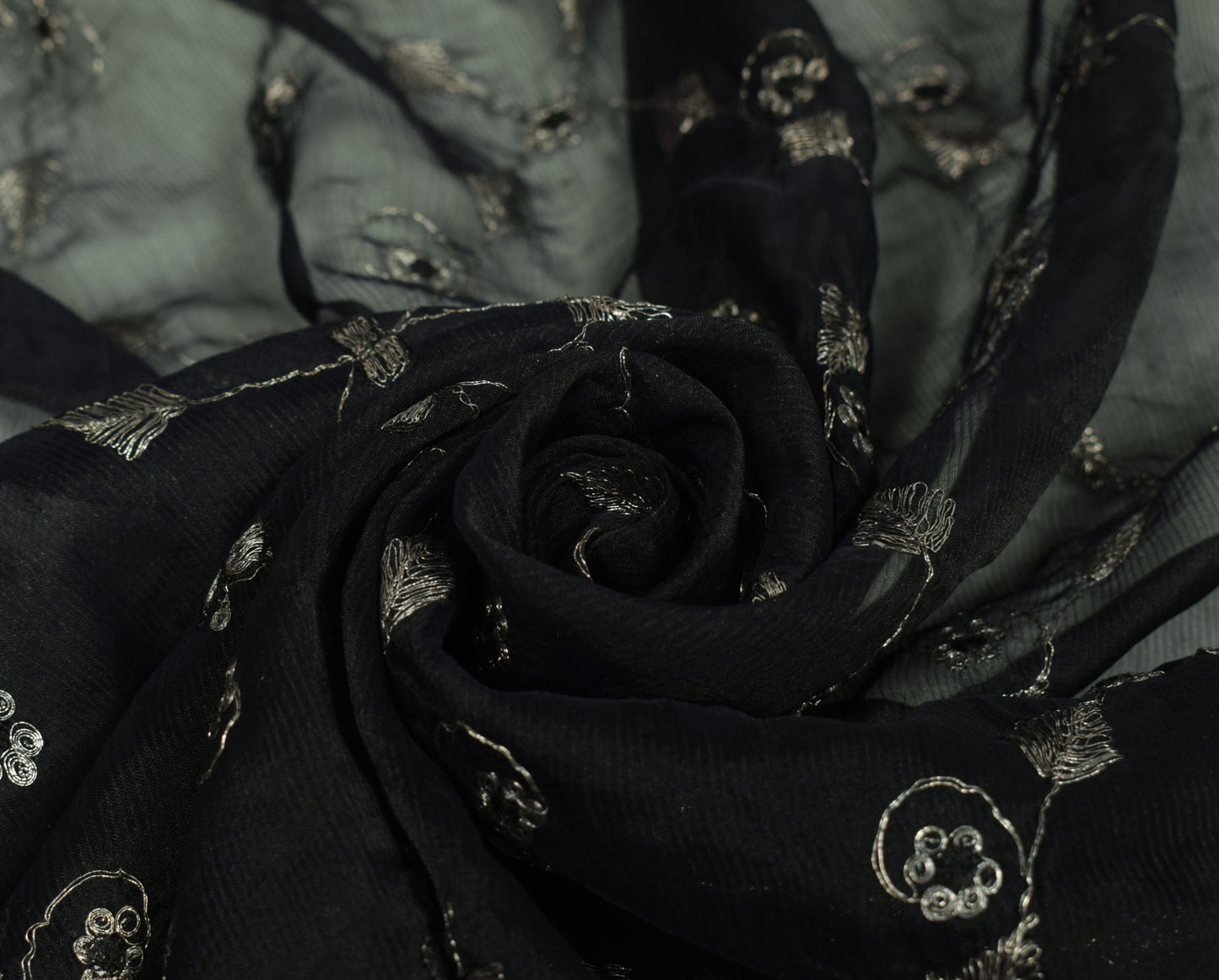 Sushila Vintage Art Silk Scrap Dupatta Zari Embroidered Black Floral Long Stole