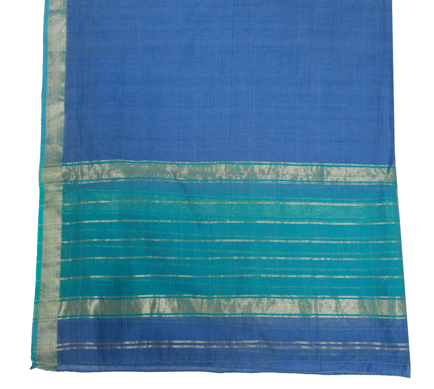 Sushila Vintage Hand Woven Scrap Dupatta Pure Cotton Blue Long Stole Scarves
