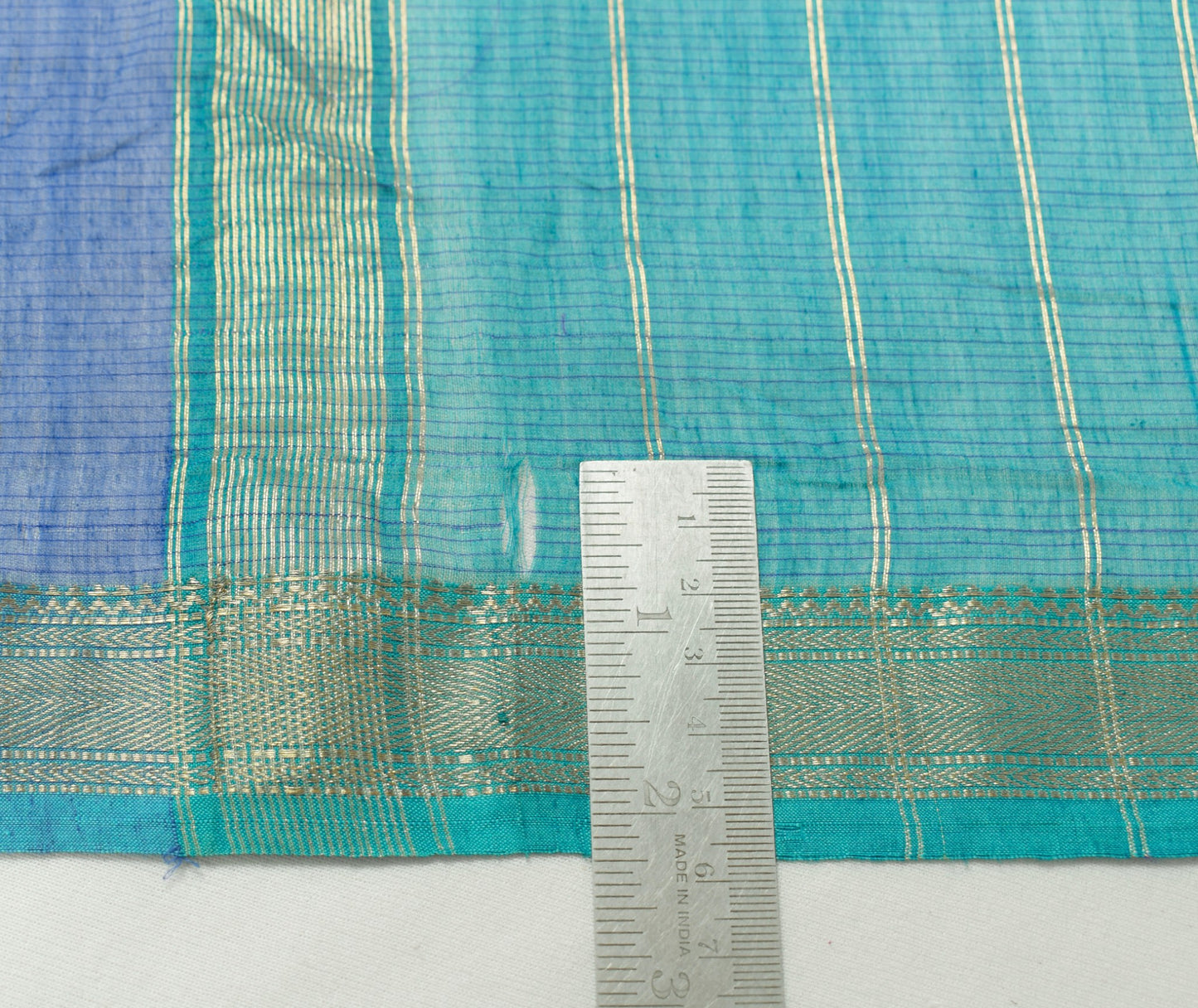 Sushila Vintage Hand Woven Scrap Dupatta Pure Cotton Blue Long Stole Scarves