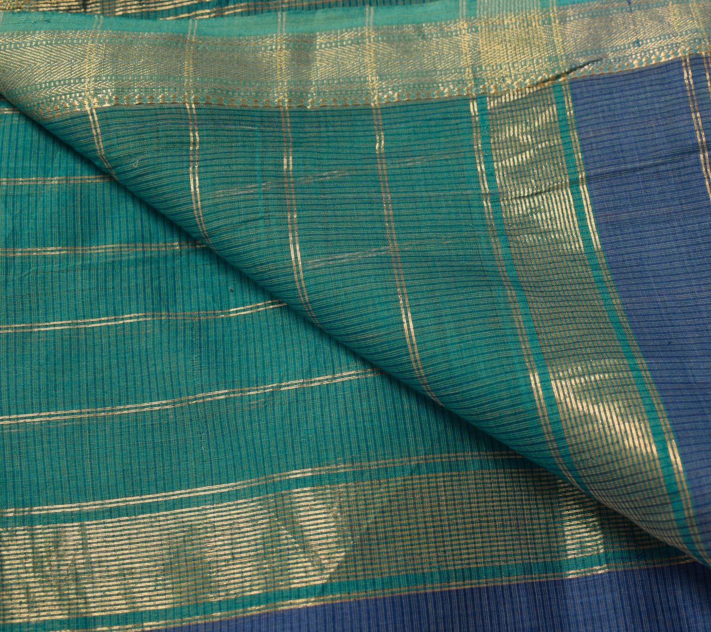 Sushila Vintage Hand Woven Scrap Dupatta Pure Cotton Blue Long Stole Scarves