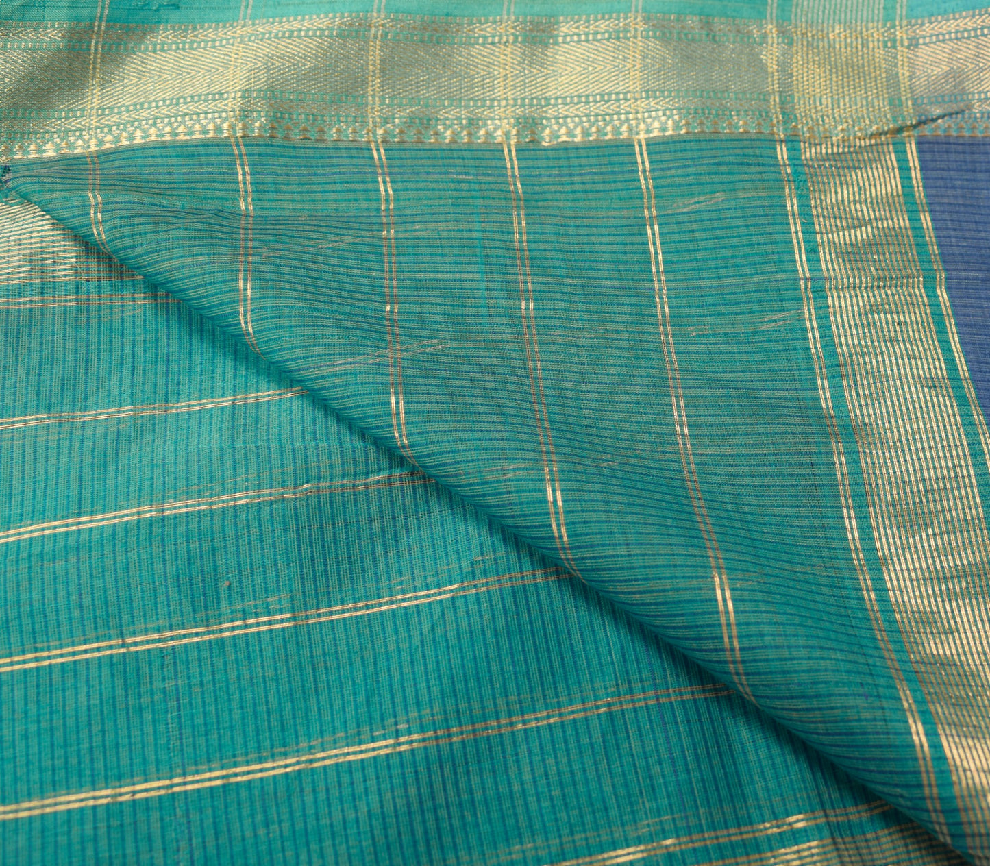 Sushila Vintage Hand Woven Scrap Dupatta Pure Cotton Blue Long Stole Scarves
