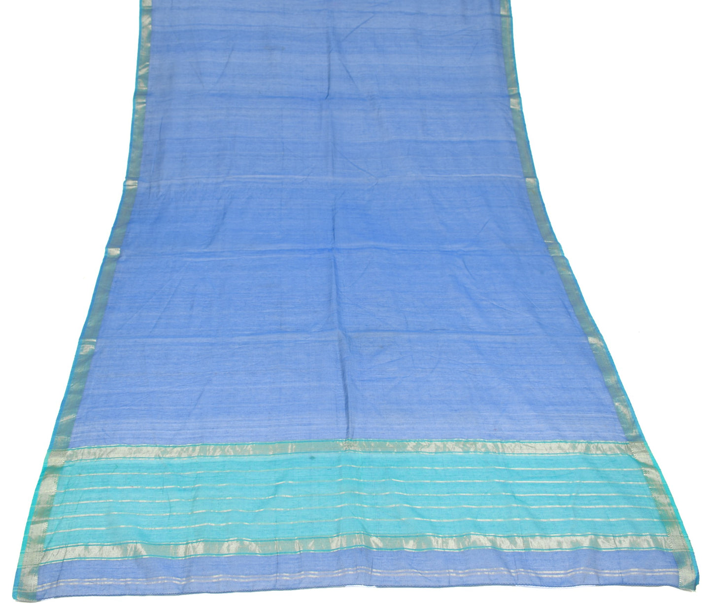 Sushila Vintage Hand Woven Scrap Dupatta Pure Cotton Blue Long Stole Scarves