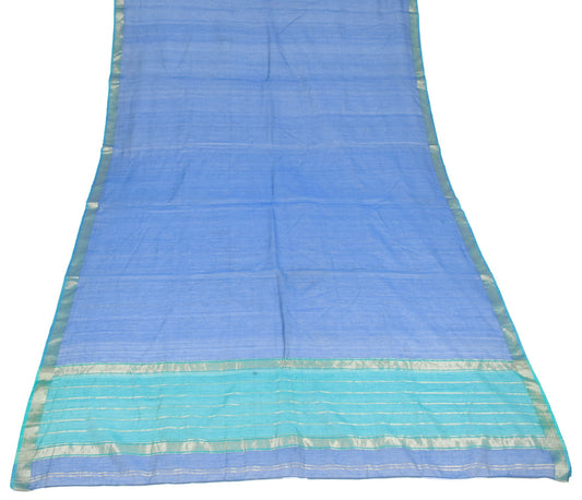 Sushila Vintage Hand Woven Scrap Dupatta Pure Cotton Blue Long Stole Scarves