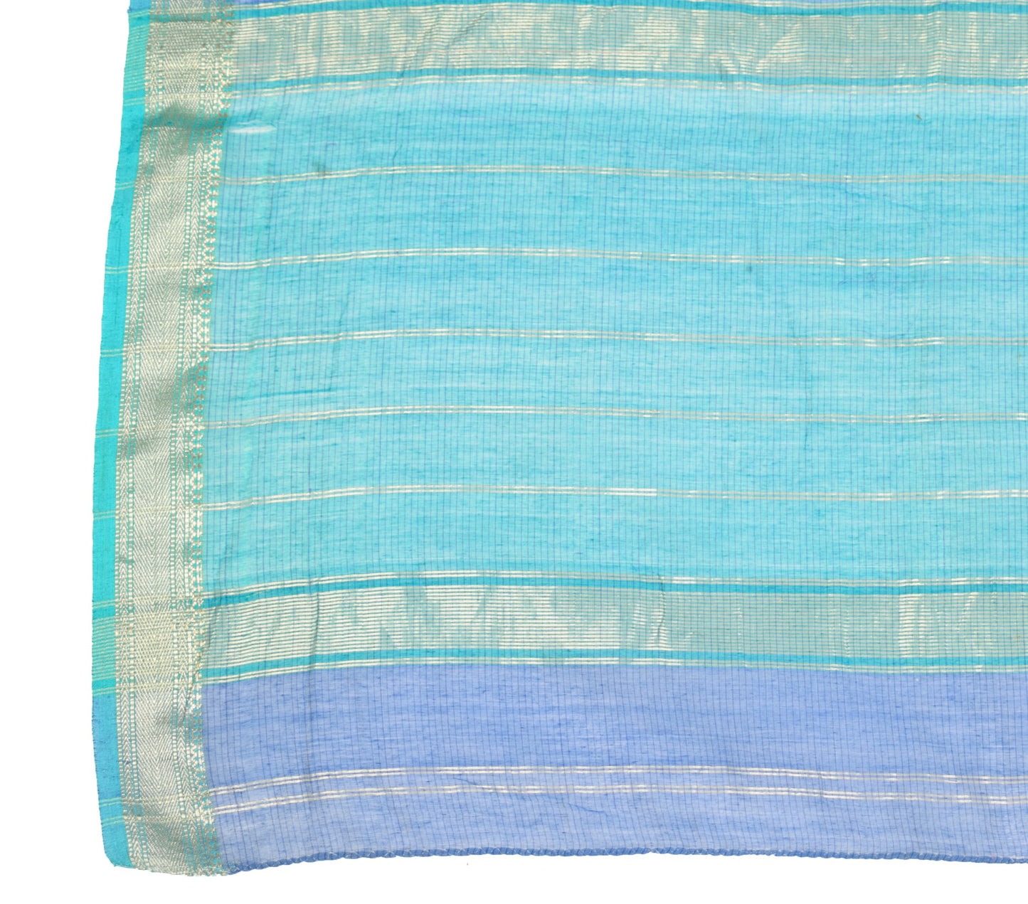 Sushila Vintage Hand Woven Scrap Dupatta Pure Cotton Blue Long Stole Scarves