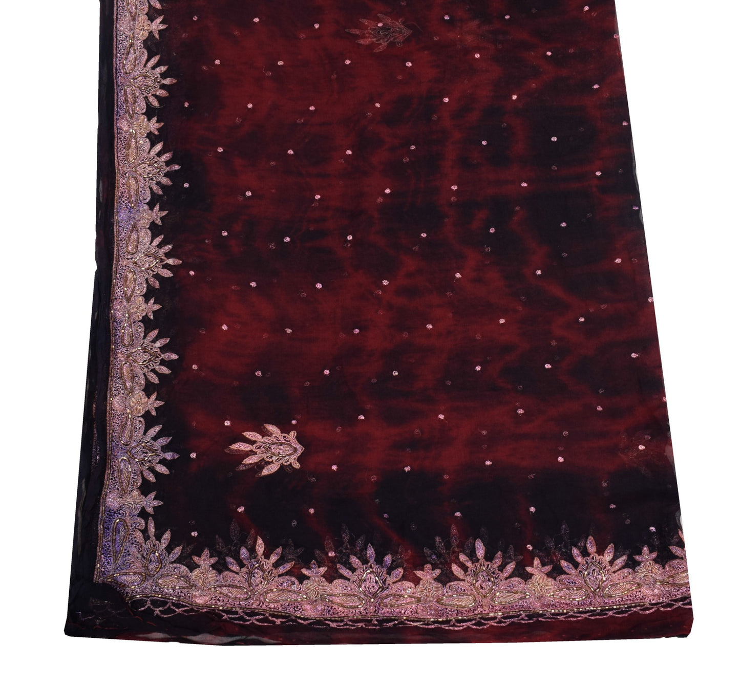 Sushila Vintage Tie-Dye Scrap Dupatta Pure Chiffon Maroon Hand Beaded Long Stole