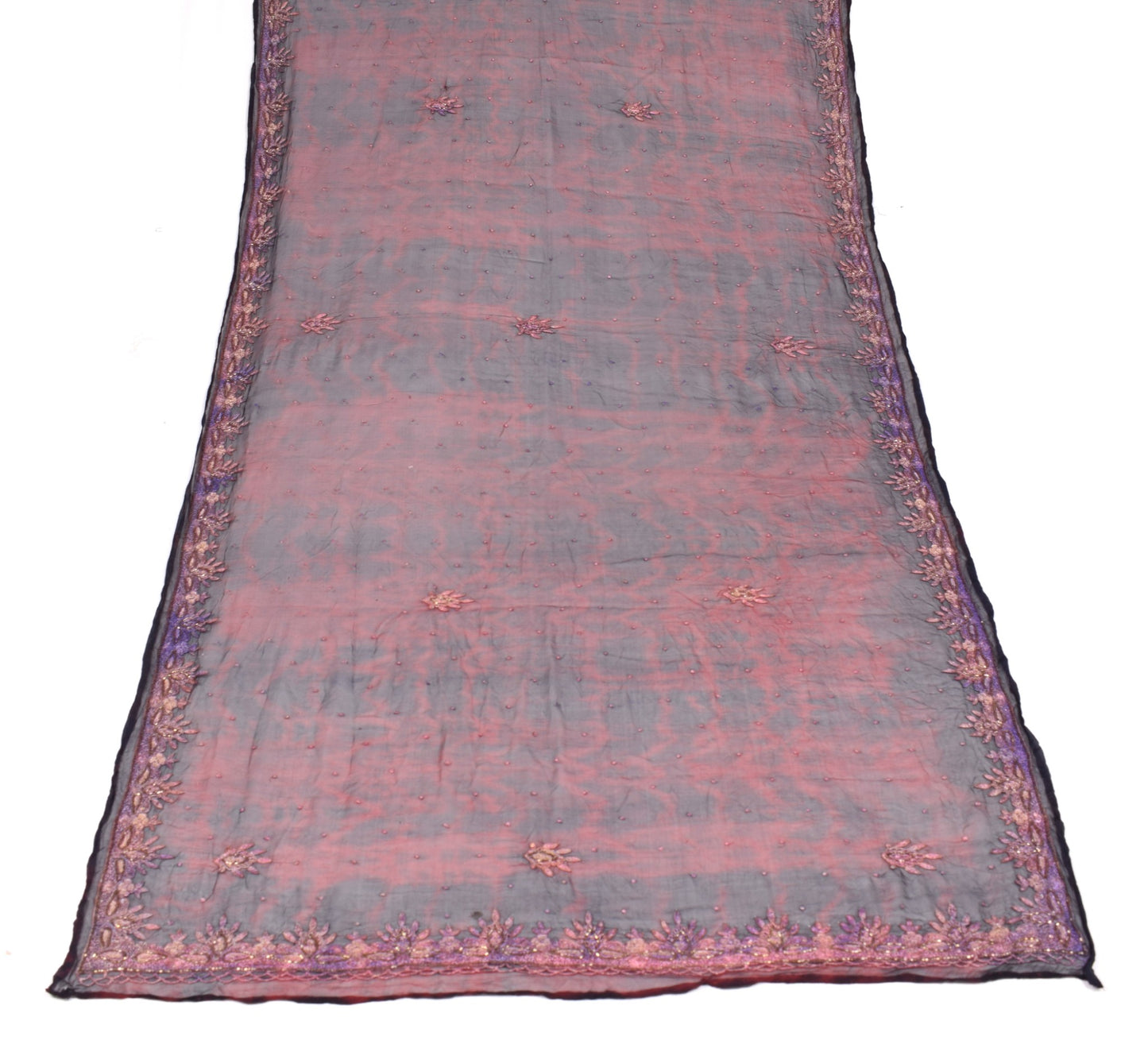Sushila Vintage Tie-Dye Scrap Dupatta Pure Chiffon Maroon Hand Beaded Long Stole