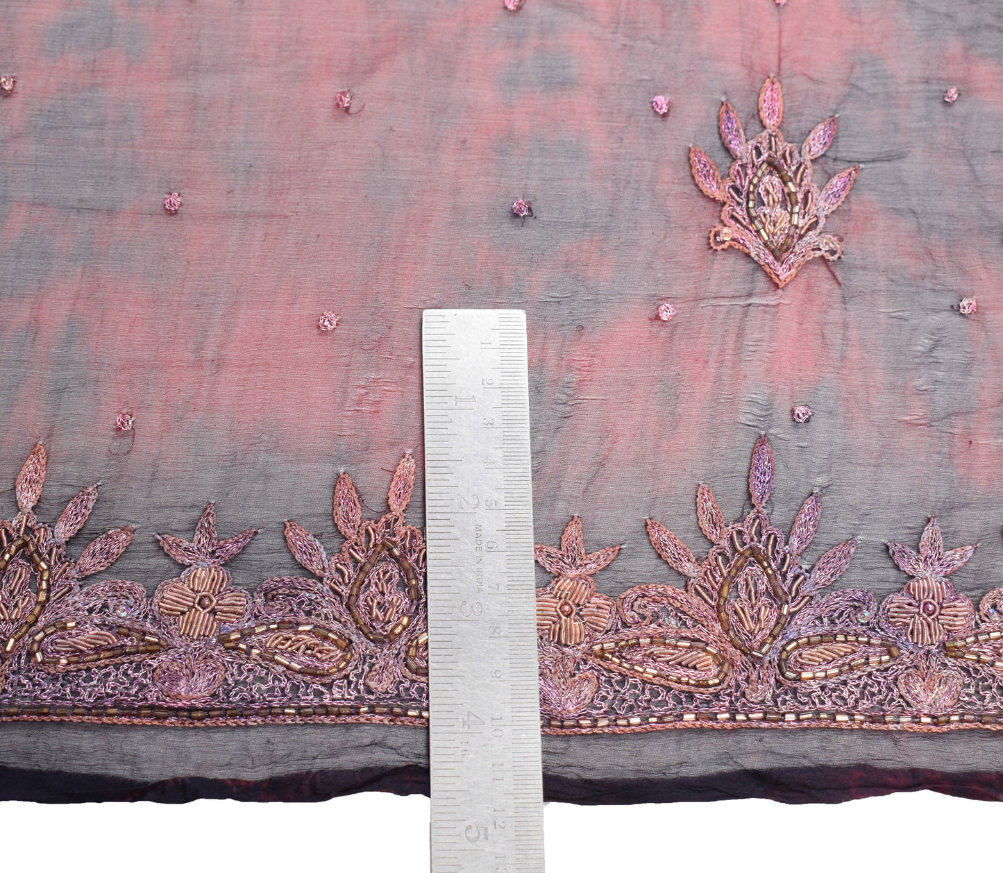 Sushila Vintage Tie-Dye Scrap Dupatta Pure Chiffon Maroon Hand Beaded Long Stole