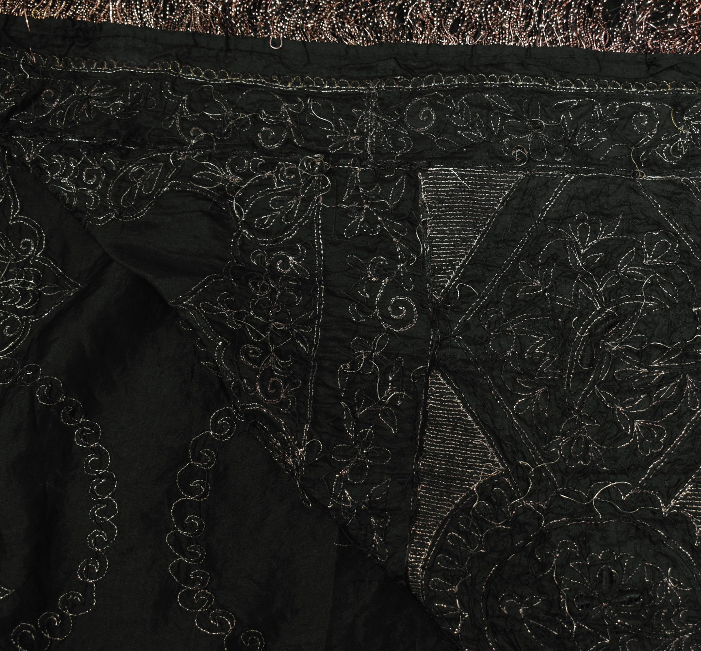 Sushila Vintage Black HEAVY Scrap Dupatta Pure Silk Handmade Zari Work LongStole