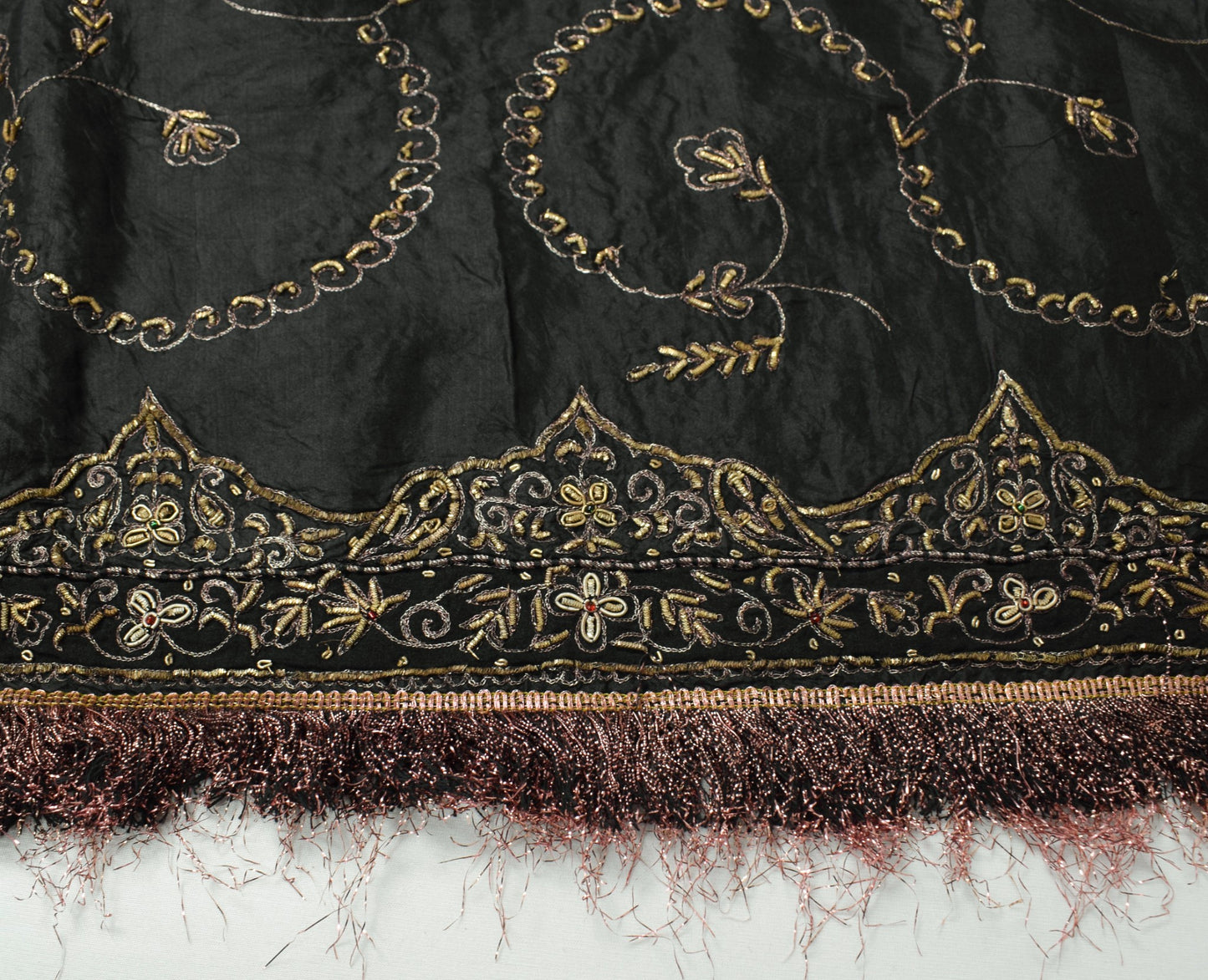 Sushila Vintage Black HEAVY Scrap Dupatta Pure Silk Handmade Zari Work LongStole