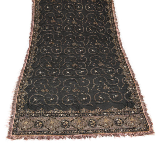 Sushila Vintage Black HEAVY Scrap Dupatta Pure Silk Handmade Zari Work LongStole