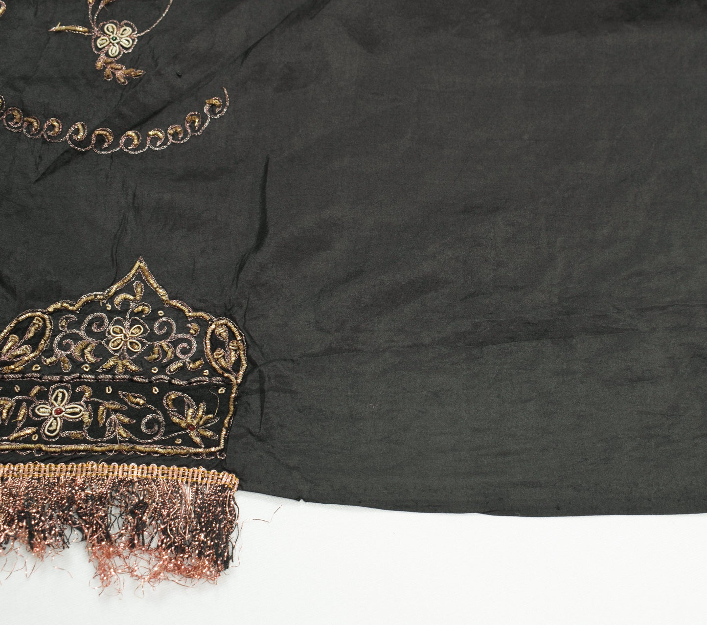 Sushila Vintage Black HEAVY Scrap Dupatta Pure Silk Handmade Zari Work LongStole