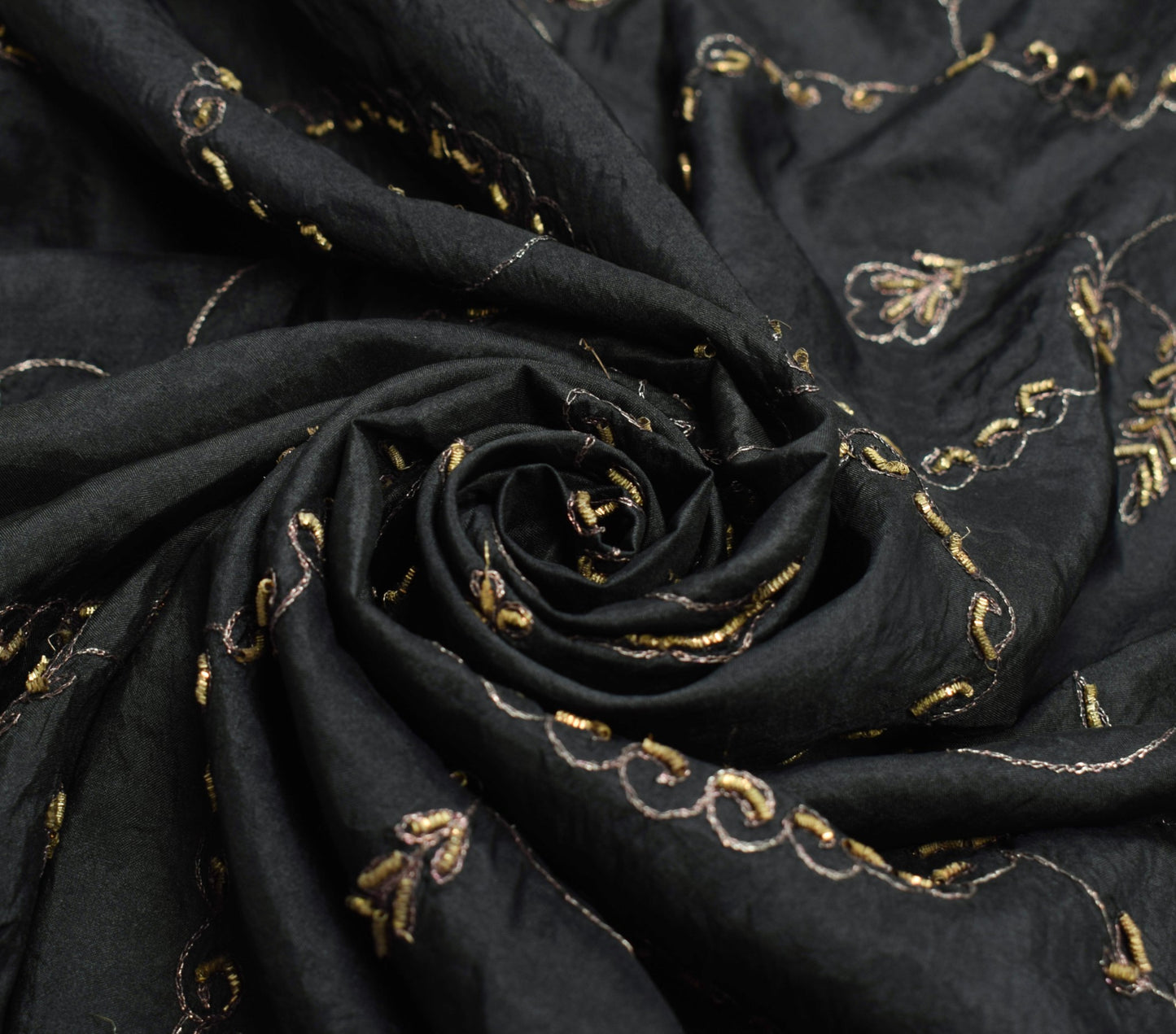 Sushila Vintage Black HEAVY Scrap Dupatta Pure Silk Handmade Zari Work LongStole