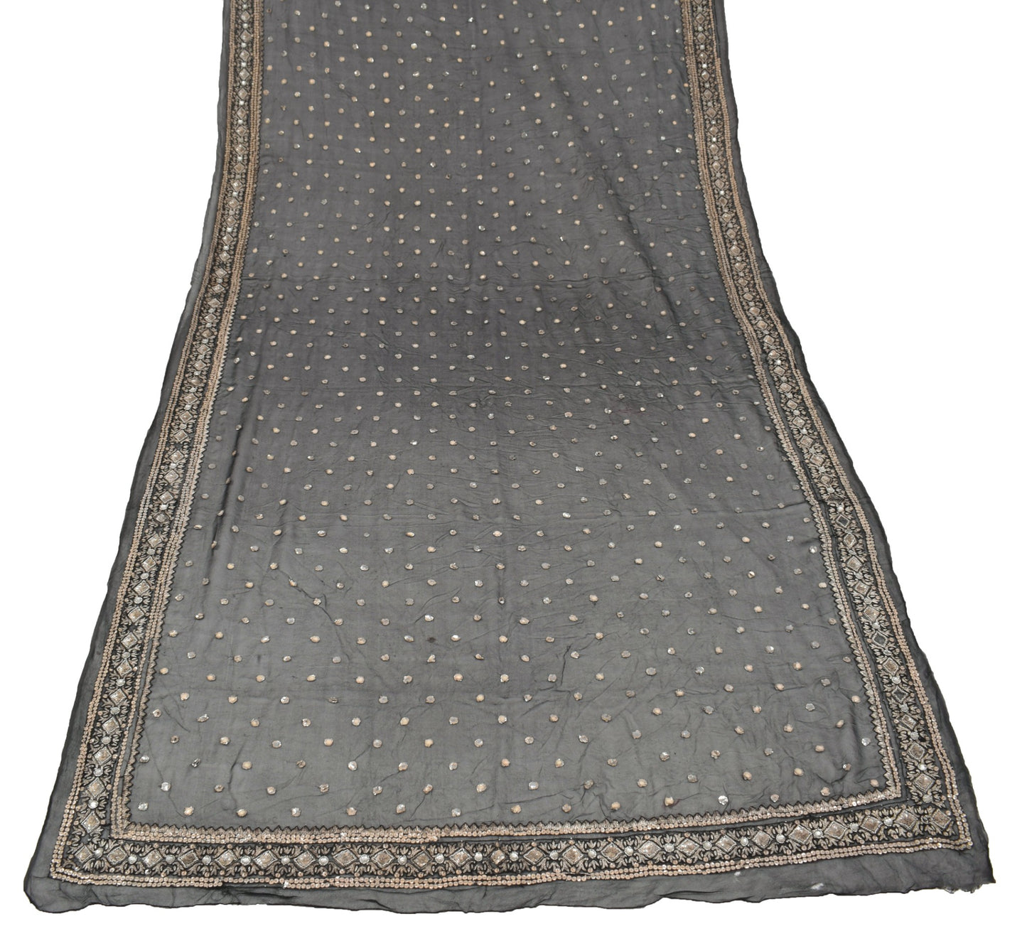 Sushila Vintage Sequins Embellish Scrap Dupatta Pure Georgette Black Long Stole
