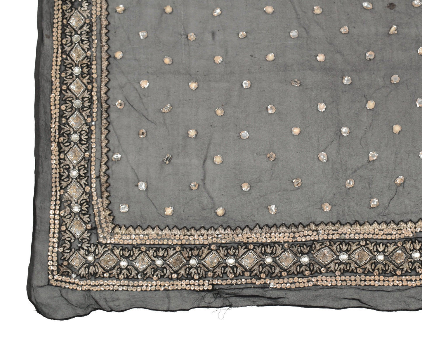 Sushila Vintage Sequins Embellish Scrap Dupatta Pure Georgette Black Long Stole