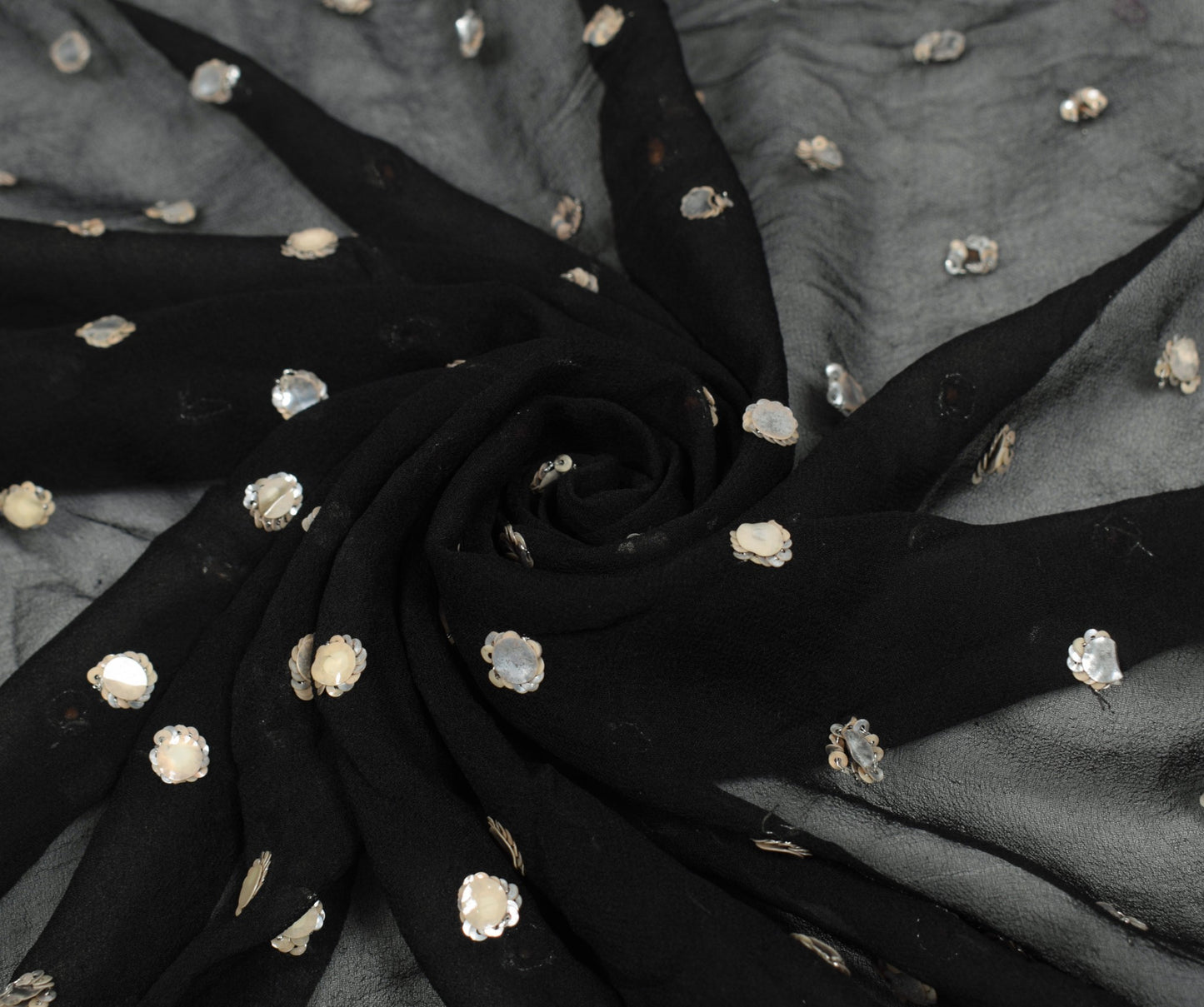 Sushila Vintage Sequins Embellish Scrap Dupatta Pure Georgette Black Long Stole