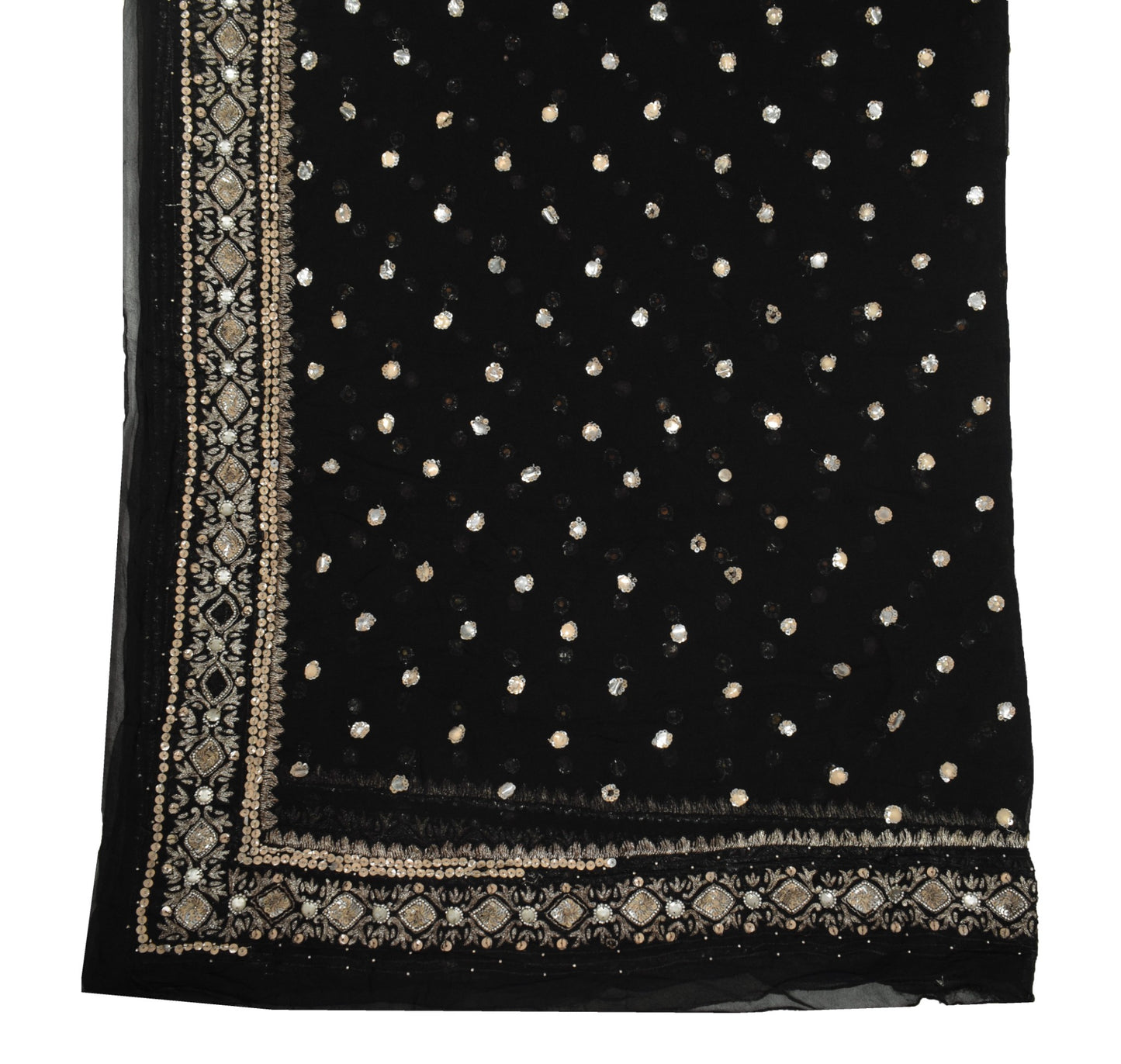 Sushila Vintage Sequins Embellish Scrap Dupatta Pure Georgette Black Long Stole