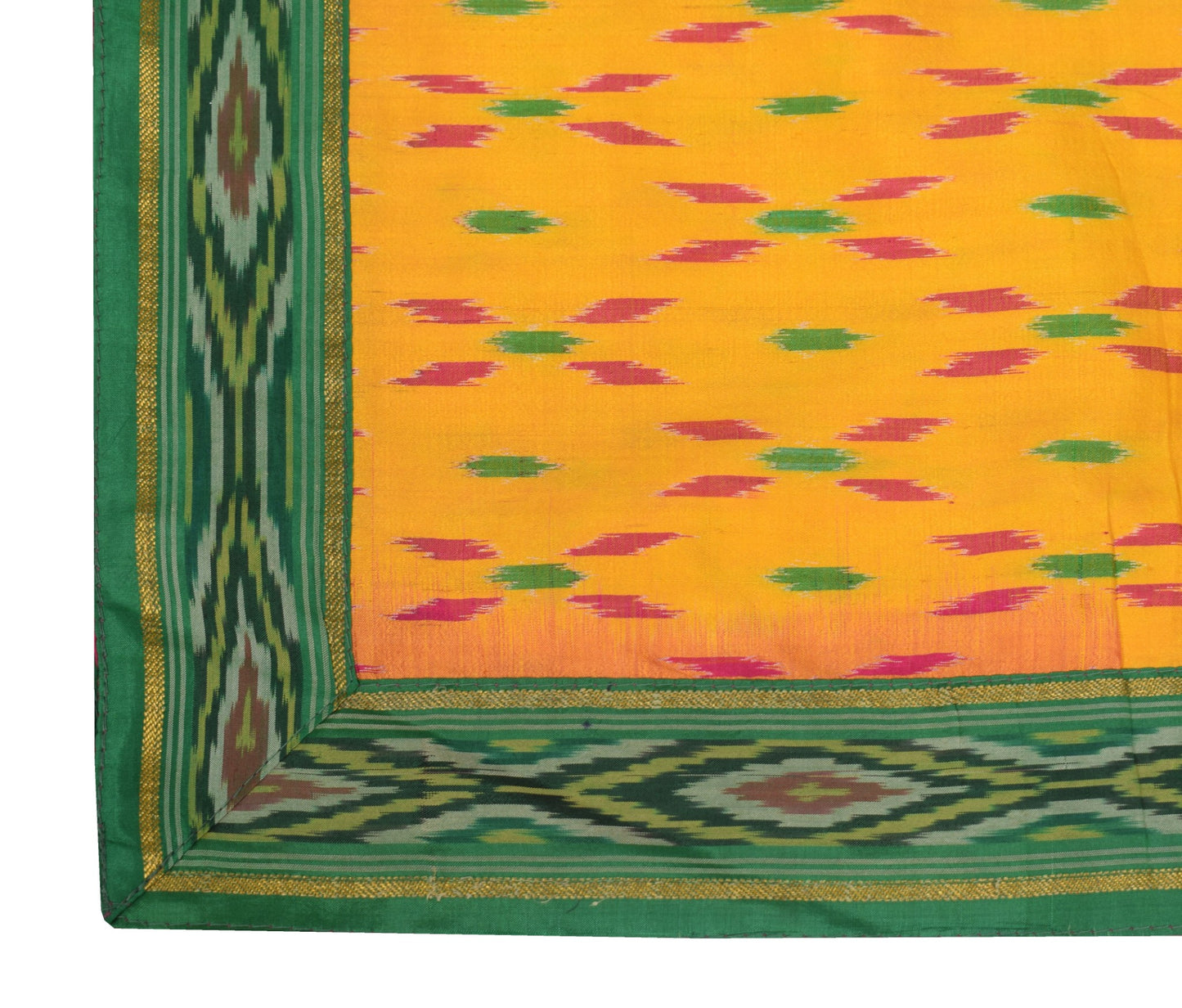 Sushila Vintage Ikat Scrap Dupatta Pure Silk Hand Woven Yellow Craft Long Stole