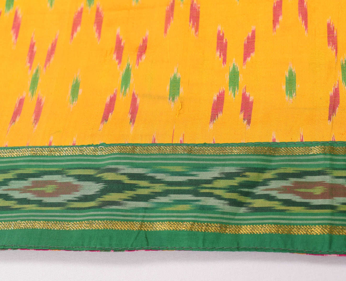 Sushila Vintage Ikat Scrap Dupatta Pure Silk Hand Woven Yellow Craft Long Stole
