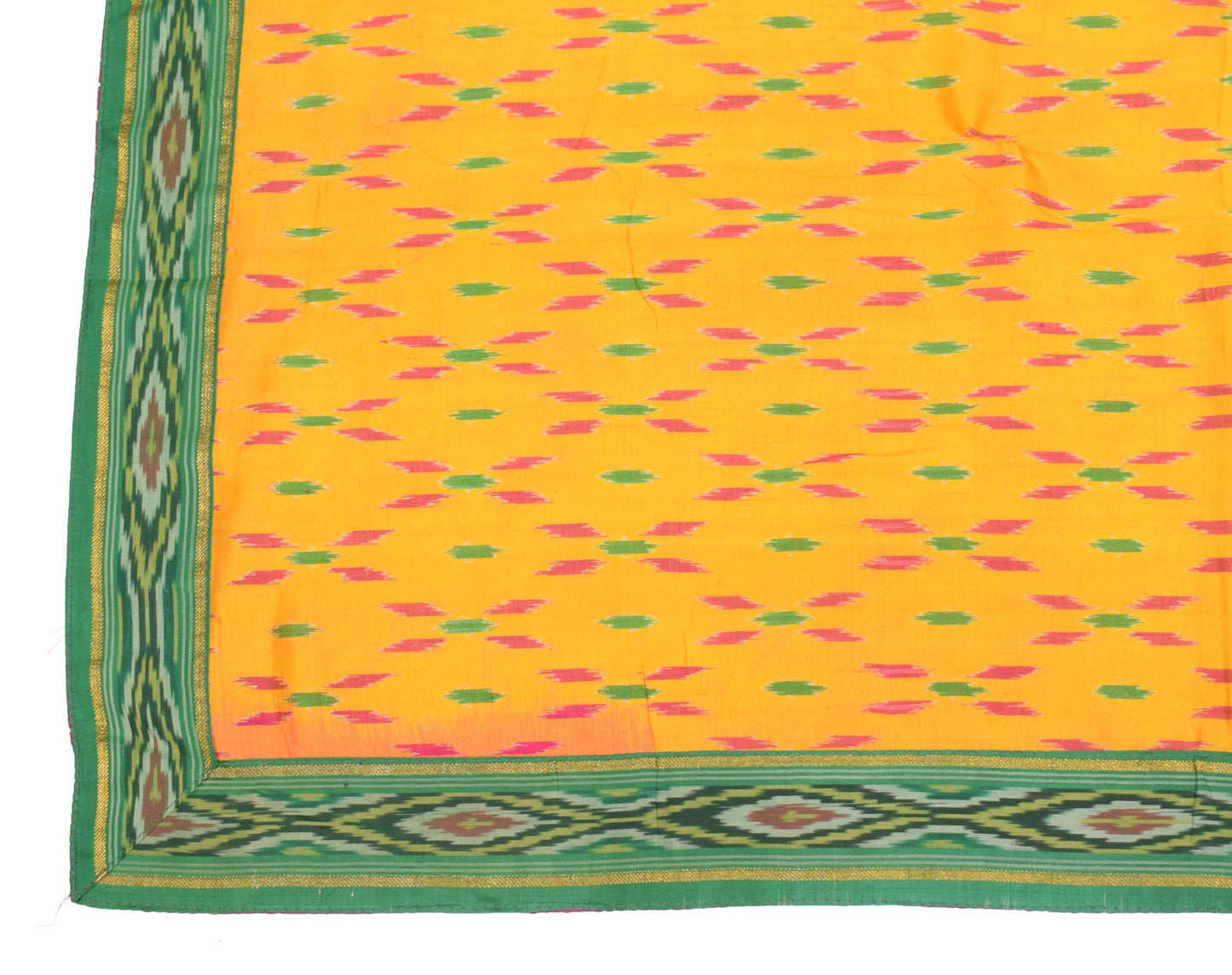 Sushila Vintage Ikat Scrap Dupatta Pure Silk Hand Woven Yellow Craft Long Stole