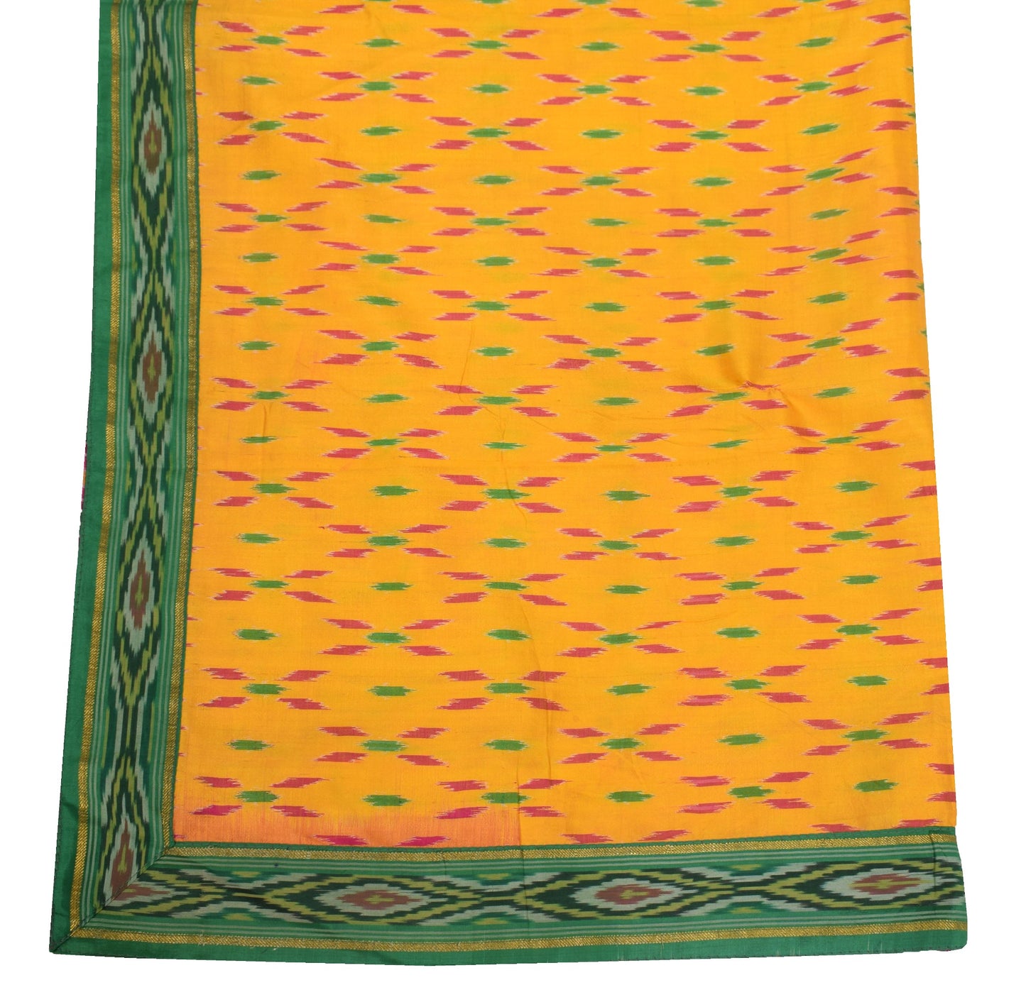 Sushila Vintage Ikat Scrap Dupatta Pure Silk Hand Woven Yellow Craft Long Stole