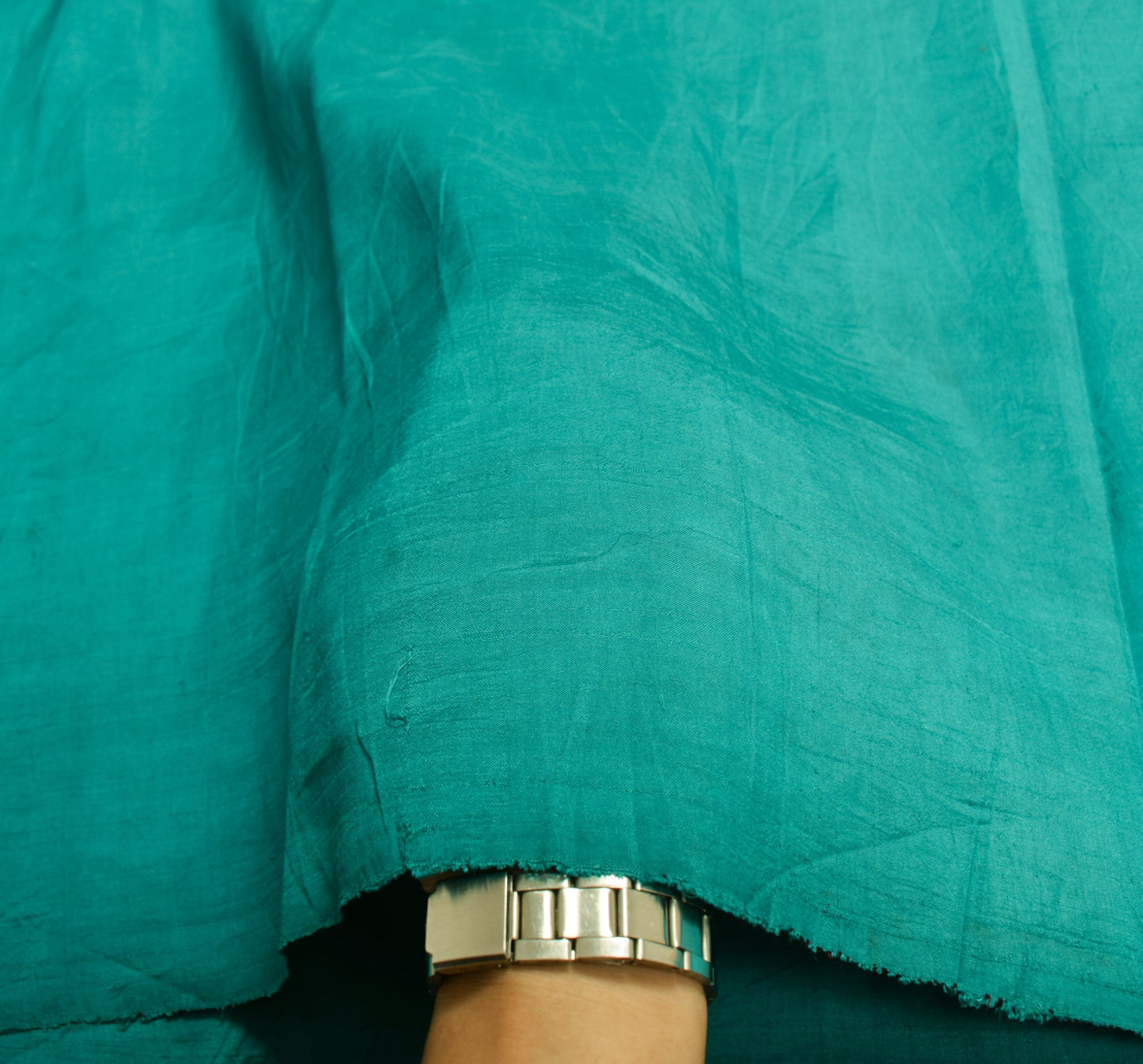 Sushila Vintage Teal Blue Sari Remnant Scrap Multi Purpose PureSilk Craft Fabric